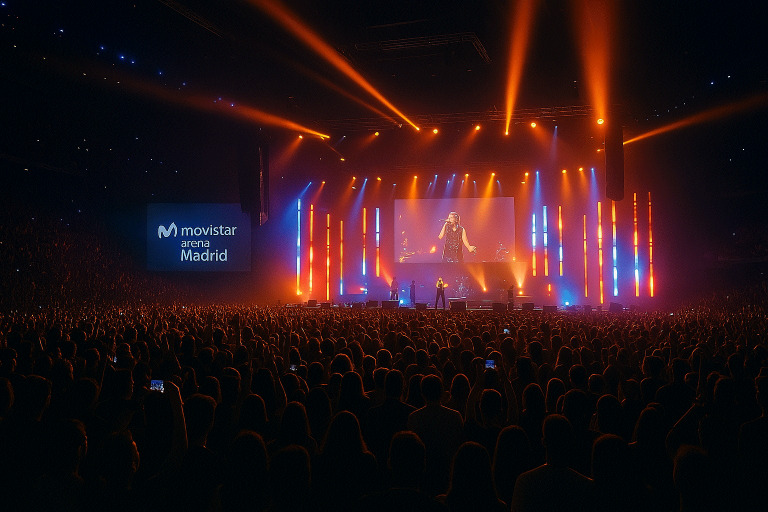 Concierto pop multitudinario en Movistar Arena Madrid con luces LED