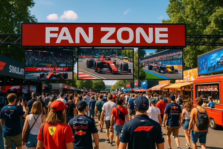 Fan Zone del GP de Madrid con pantallas gigantes, foodtrucks y simuladores.