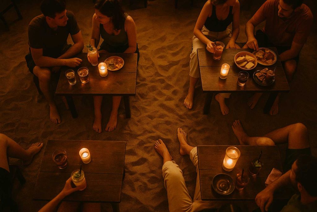 vista cenital del sótano de arena del bar Ojalá en San Andrés.