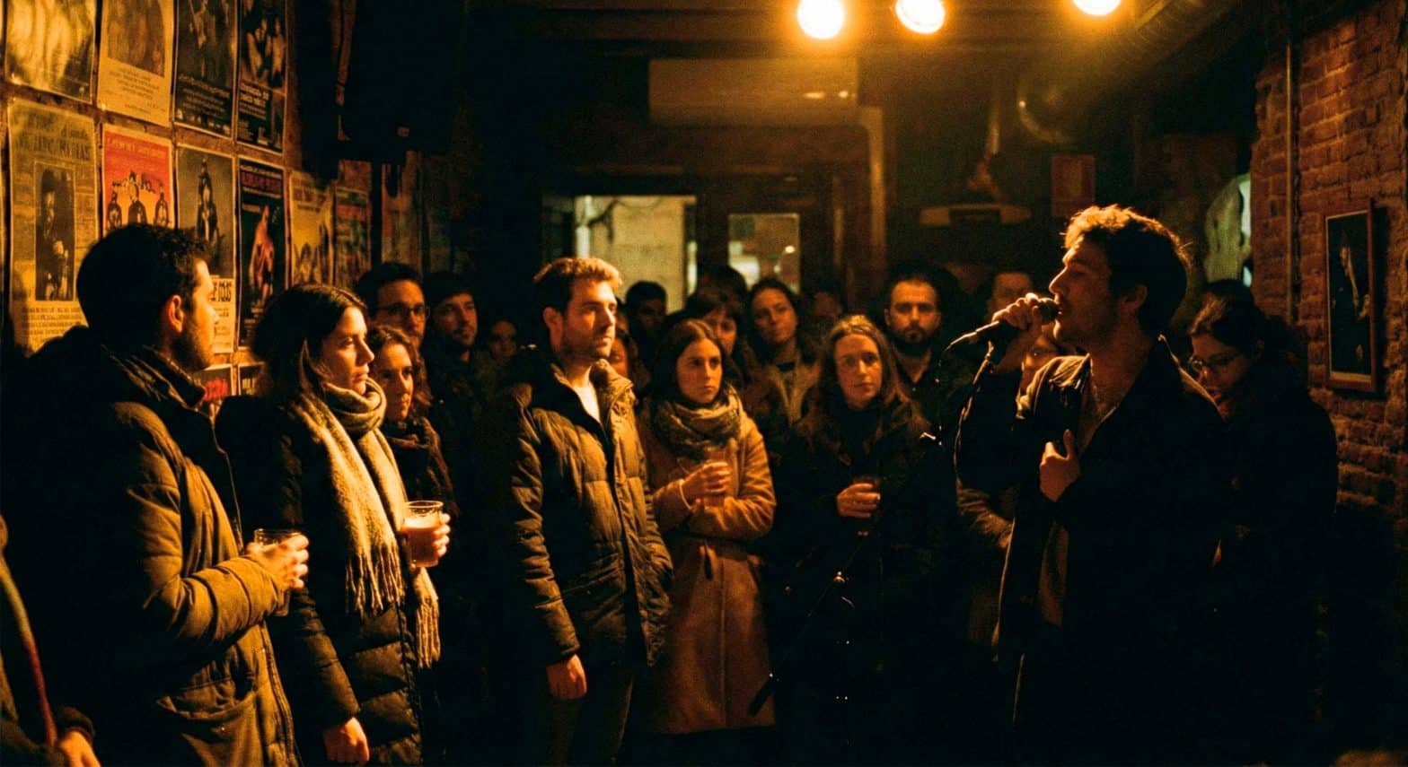 Concierto íntimo en una sala pequeña de Madrid durante Inverfest en enero.