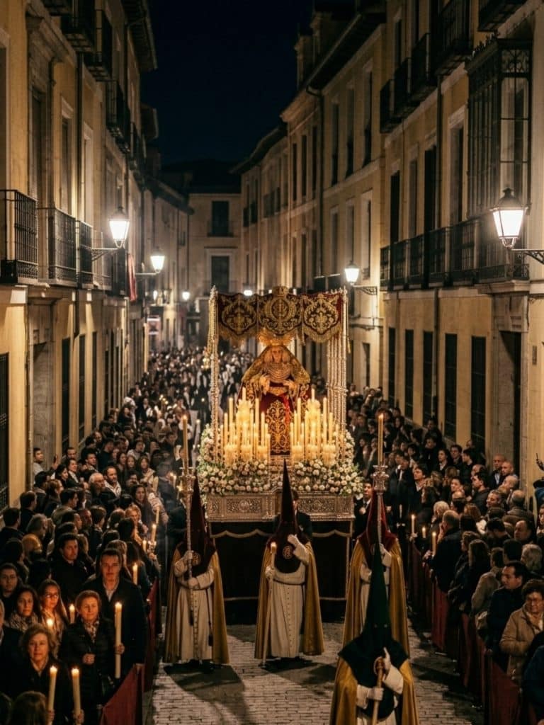 Procesión de Semana Santa recorriendo calles del centro de Madrid.