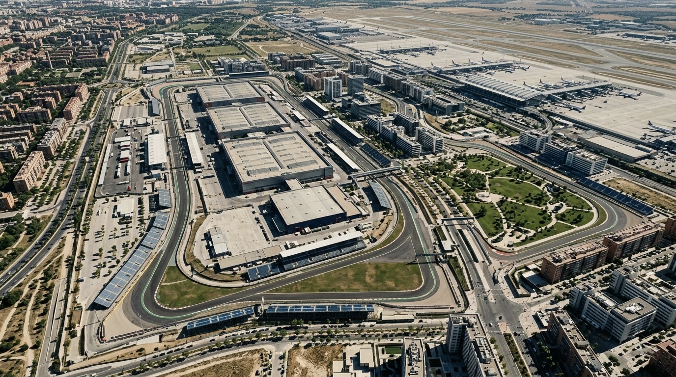 Vista aérea de IFEMA y Valdebebas, zona donde se proyecta el circuito de Fórmula 1 en Madrid.