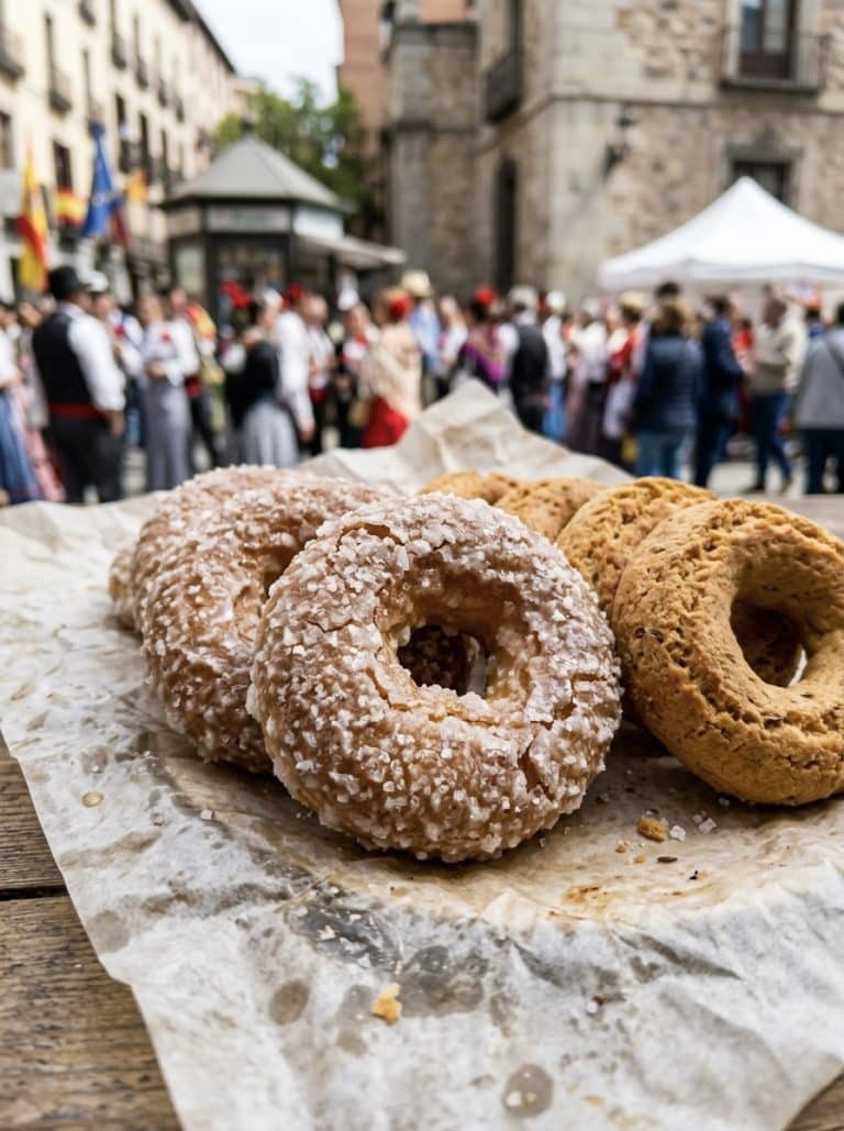 Rosquillas listas y tontas típicas de San Isidro en Madrid, en primer plano.
